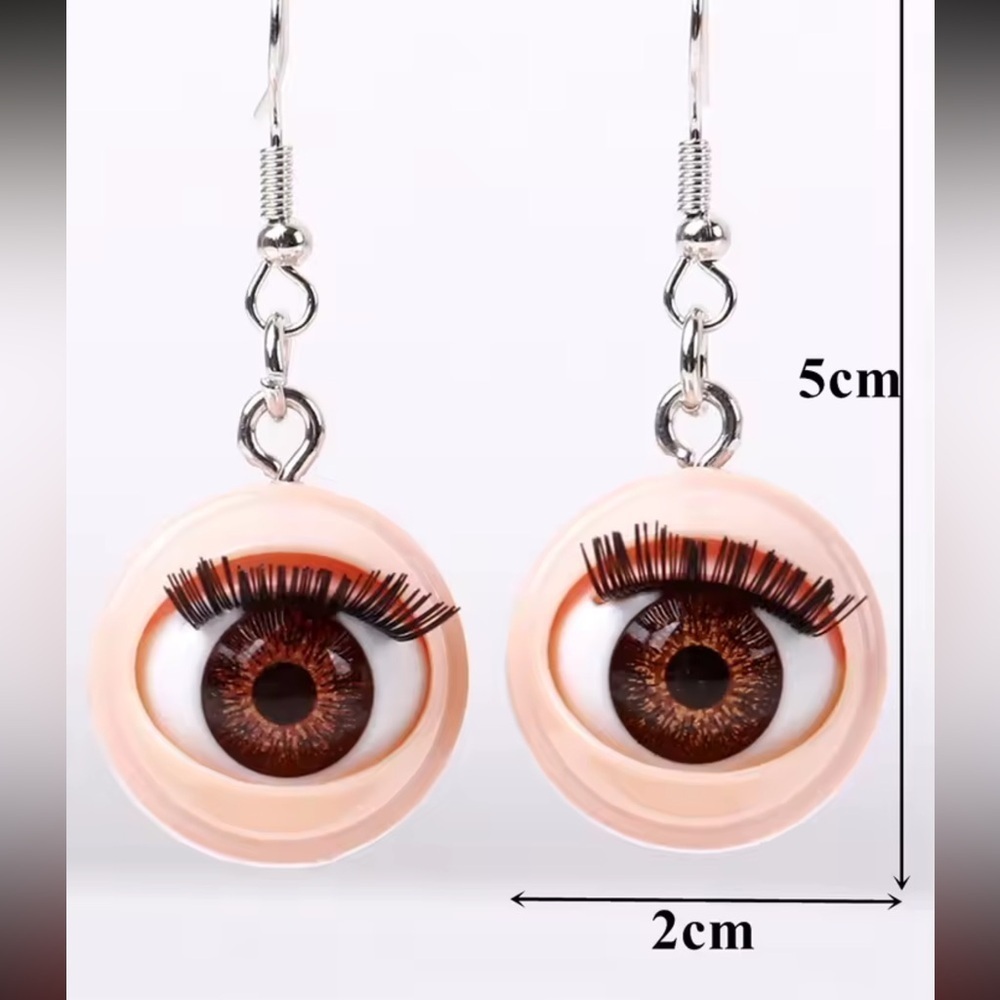 Creepy Cute Baby Doll Eyeball Eyes Eyelash Earrings - Picture 3 of 6